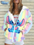 Stitch Cartoon 3D Printed Blue & Pink Design, White Casual Sweatshirt Drawstring Hoodie