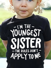 Youngest Sister Graphic Tee, Soft Polyester Short Sleeve T-Shirt for Girls, Machine Washable