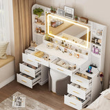 59" Large Vanity Desk with LED Lights Mirror, Makeup Table