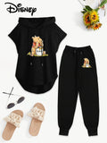 Casual Letter Printed Hooded Top And Elastic Waist Pants Set