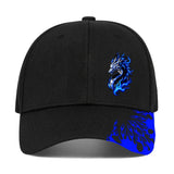 1pc Black Baseball Cap with Blue Flame Dragon Print - Adjustable Street Style
