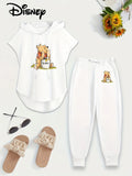 Casual Letter Printed Hooded Top And Elastic Waist Pants Set