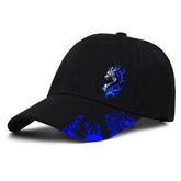 1pc Black Baseball Cap with Blue Flame Dragon Print - Adjustable Street Style