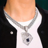 1 Poker Pendant Cuban Chain Necklace and 1 Bracelet Set