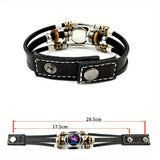 12 Zodiac Signs Luminous Faux Leather Bracelet - Handmade Multi-Layer Bead