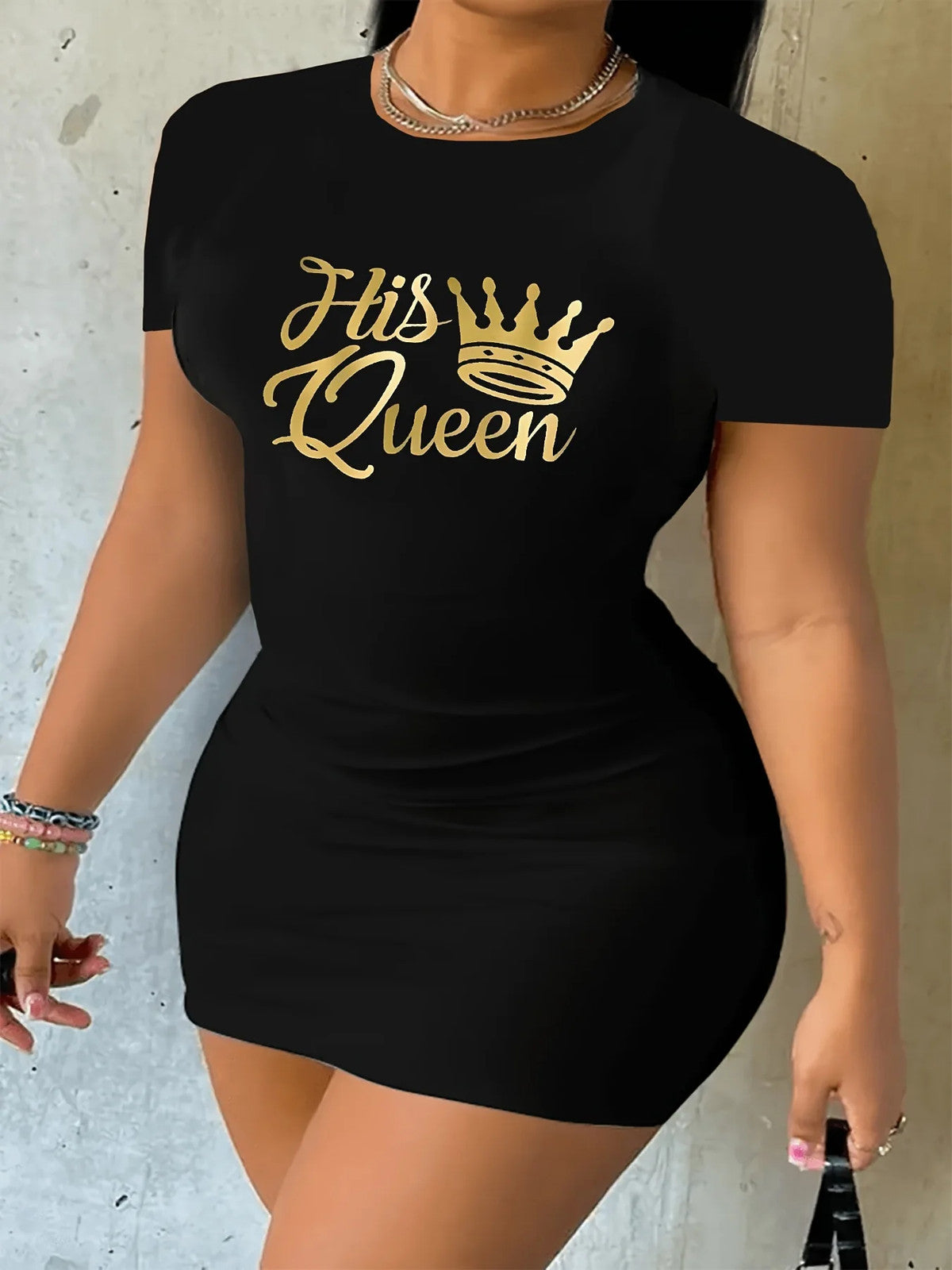 0301WQ7 Women'S Dress, European And American Style, Round Neck, Short Sleeves,