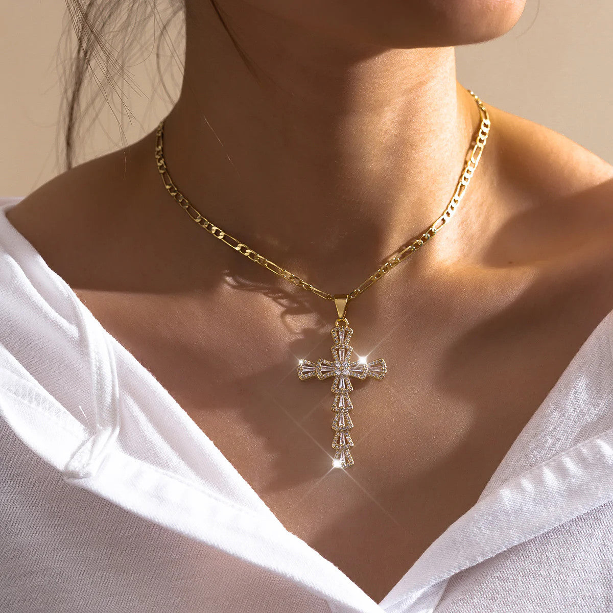 14K Gold-Plated Cross Pendant Necklace