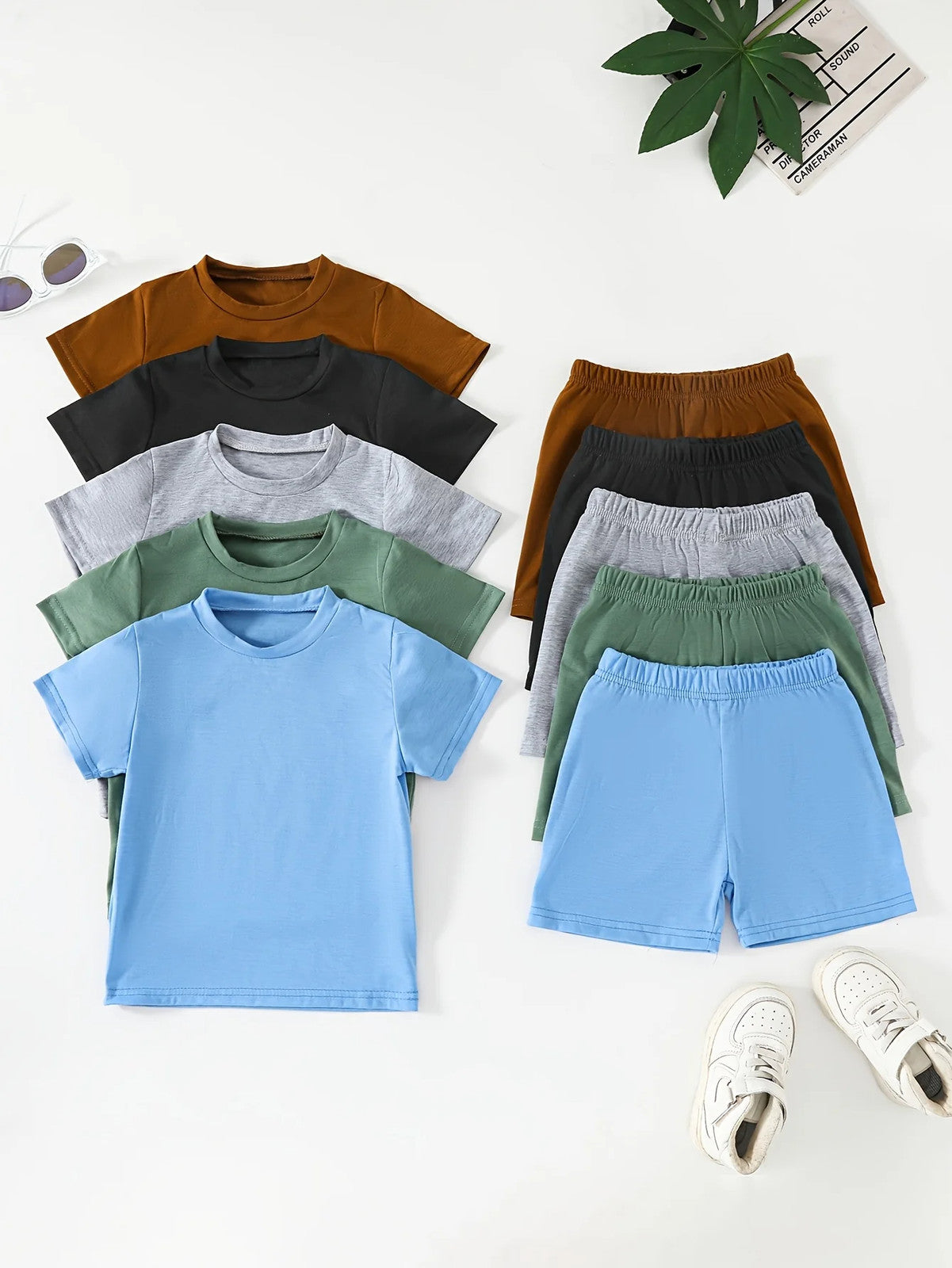 10pcs Boys' Casual Summer Outfit Set - Comfortable Short Sleeve T-Shirts &