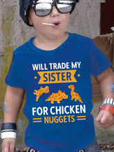 Boys Casual Crew Neck T-Shirt - Cartoon Chicken Nugget Dinosaur Print