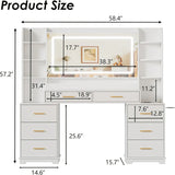59" Large Vanity Desk with LED Lights Mirror, Makeup Table