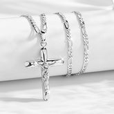 Vintage-Inspired Jesus Cross Pendant Necklace - Stainless Steel Chain with Engraved Sacred Symbol, Perfect for Holiday & Spiritual Gifts, Vintage Jewelry