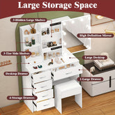 Modern Elegant White Hardwood Vanity with Illuminated Mirror & USB-Powered Lighting, 3 Adjustable Modes, Large Mirror with Hidden Storage Shelves, Multiple Drawers & Spacious Desktop - Space-Saving Makeup Organizer for Teen G