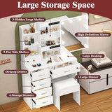 Modern Elegant White Hardwood Vanity with Illuminated Mirror & USB-Powered Lighting, 3 Adjustable Modes, Large Mirror with Hidden Storage Shelves, Multiple Drawers & Spacious Desktop - Space-Saving Makeup Organizer for Teen G