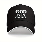 GOD IS IN CONTROL Baseball Cap - Adjustable Lightweight Breathable Black Hat with White Lettering, Unisex All-Season Outdoor Sports Travel Sun Hat
