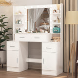 White Solid Wood Dresser Illuminated Vanity Mirror 3 Adjustable Lighting Modes, Large Capacity Storage Dresser