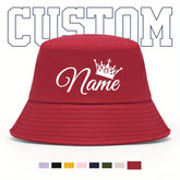 Custom Name Bucket Hat - Personalized Text Hat with Crown Graphic, Non-Stretch Fit, Machine Washable - Customizable Birthday/Anniversary Gift for Women (Red/, Multi-Color Options) - yfmTuAnDz, Birthday Present, Fashion Access