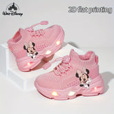 1 Pair Minnie Mouse Glow-in-the-Dark Sneakers for Girls & Boys - Sparkling LED Light-Up Shoes with Elastic Closure, Lightweight Breathable Fabric & EVA Sole, All-Season Indoor/Outdoor Play, Halloween Gift, Cute Shoes, Indoor