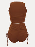 Women Sleeveless Crop Tank Top & High Waist Shorts Set