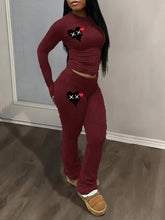 Women Heart Print Shirt & Pants Set