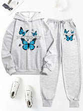 Women Casual Butterfly Print Hooded Long Sleeve Top & Jogger Pant set