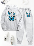 Women Casual Butterfly Print Hooded Long Sleeve Top & Jogger Pant set