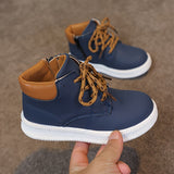 Kids' All-Season Sneakers - Non-Slip Cushioned midsole, Easy Lace-Up Closure, PU Upper & Rubber Sole - Toddler to Preteen Shoes for Boys & Girls - School, Sports, Hiking, Everyday - Available in Navy/, Mustard-Yellow & Brown