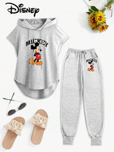 Women Licensed Sleeveless Hooded Top Drawstring Letter Print Pants Elastic Waist Set
