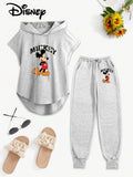 Women Licensed Sleeveless Hooded Top Drawstring Letter Print Pants Elastic Waist Set