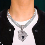 1 Poker Pendant Cuban Chain Necklace and 1 Bracelet Set
