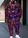 Men Plus Size Casual Trendy Pattern Hoodie Long Sleeve Pullover Joggers Set