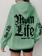 Women Oversized"Mom Life" Graphic Print - Soft Casual Long Sleeve Pullover Hoodie
