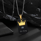 2 Fashionable And Romantic Crown Synthetic Zirconia Square Pendant Stainless Steel Necklace for Couples to Give Valentine'S Day Accessories