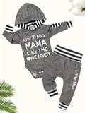 Infant Baby Boys Cute Casual AiN'T NO MAMA LiKe THE ONE I GOT Letter Print Hooded Long Sleeve Romper Trousers Suit