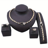 Women Rhinestone Heart-shaped Necklace Earrings Bracelet Ring