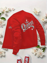 Women Casual Queen Graphic Print Jacket with Sparkling Rhinestone