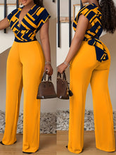 Women Sexy Deep V-Neck Geometric Print Jumpsuit