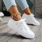 Women's Casual Low-Top Sneakers with Pink Butterfly Pattern - Round Toe Lace-Up Synthetic Cover Upper, Breathable Fabric Lining & Cushioned Insole, Durable Rubber Sole - All-Season Comfort Shoes for Casual Attire, Ladies Snea