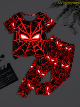 Fireproof Fabric Little Boy Spider Pattern Short Sleeve Top+Spider Random Print Trousers Set