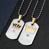 2 Fashionable And Romantic Crown Synthetic Zirconia Square Pendant Stainless Steel Necklace for Couples to Give Valentine'S Day Accessories