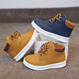 Kids' All-Season Sneakers - Non-Slip Cushioned midsole, Easy Lace-Up Closure, PU Upper & Rubber Sole - Toddler to Preteen Shoes for Boys & Girls - School, Sports, Hiking, Everyday - Available in Navy/, Mustard-Yellow & Brown