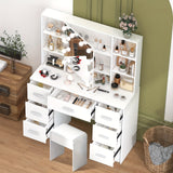 Vanity Desk Vanity De MaquillajeDresser Set With LED Illuminated Mirror, 7 Drawers, Multiple Compartments, Stool Included, Birthday, Christmas, New Year Gift.