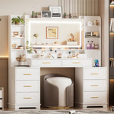 Large Makeup Vanity Desk with HD Mirror, 59"Dresser Table with 6 Open Shelves And 8 Drawers, Perfect Gift for Women And Girls for Bedroom (No Stool)