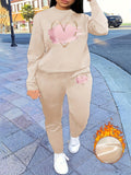 Women Casual Cozy Fleece Sweatshirt & Pants Set