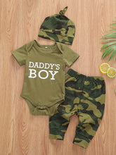 Baby Boys Girls 3pcs Set, Short Sleeve Romper Tops + Camouflage Long Pants + Hat/Headband Outfit, for Outdoor