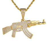 Personalized AK47 18K Gold Plated Rifle Charm HIP HOP Punk Jewelry Rope Chain ZIRCON Iced Out CZ Gun Pendant Necklace for Men