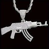 Personalized AK47 18K Gold Plated Rifle Charm HIP HOP Punk Jewelry Rope Chain ZIRCON Iced Out CZ Gun Pendant Necklace for Men