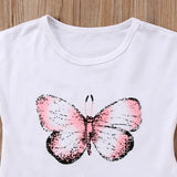 2024 Brand New Toddler Infant Child Kids Baby Girls T-shirt Top Skirts 2pcs Set Butterfly Outfits Short Sleeve Clothes 1-6T