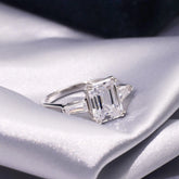Tianyu S925 Fine Jewelry Engagement White 18K Gold Plated 3CT Moissanite Emerald Cut Women's 925 Sterling Silver Rings for Women