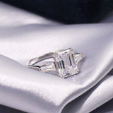 Tianyu S925 Fine Jewelry Engagement White 18K Gold Plated 3CT Moissanite Emerald Cut Women's 925 Sterling Silver Rings for Women