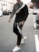 Daily Casual Comfort Men's Long Sleeve Crewneck Top And Casual Pants Fashion Print Street Trend Men's Long Sleeve 2pcs Set